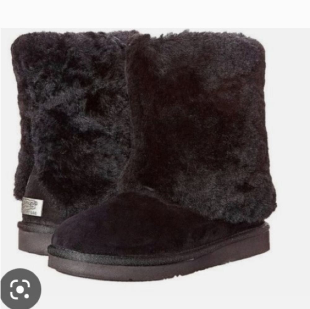 Ugg Maylin Sheepskin Sherpa Fur Suede Boots in Black Designer S/N 1006794 #161